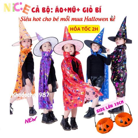Bộ Trang Phục Halloween Cho Bé - Áo Choàng Siêu Nhân, Mũ và Giỏ Bí Ngô - Phù Hợp Cho Mùa Lễ Hội Trung Thu