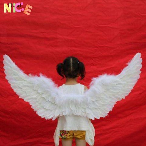 Đôi Cánh Thiên Thần Trắng Kèm Dây Đeo Co Giãn - Phụ Kiện Halloween và Tiệc Tùng Dễ Thương Cho Bé, Lông Vũ An Toàn và Thoải Mái