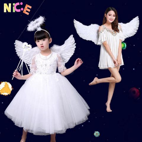 Đôi Cánh Thiên Thần Trắng Kèm Dây Đeo Co Giãn - Phụ Kiện Halloween và Tiệc Tùng Dễ Thương Cho Bé, Lông Vũ An Toàn và Thoải Mái