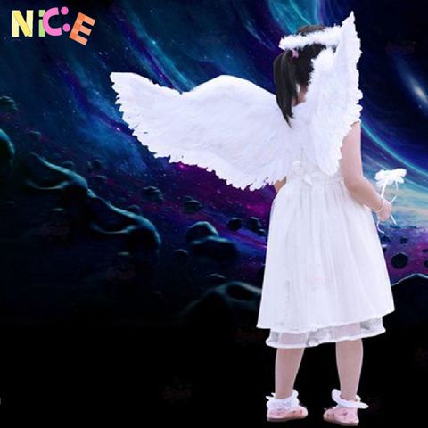Đôi Cánh Thiên Thần Trắng Kèm Dây Đeo Co Giãn - Phụ Kiện Halloween và Tiệc Tùng Dễ Thương Cho Bé, Lông Vũ An Toàn và Thoải Mái