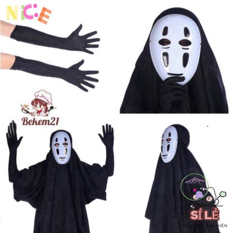 Bộ Cosplay Vô Diện - Áo Choàng Đen & Mặt Nạ Huyền Bí Cho Fan Anime, Phong Cách Thời Trang Độc Đáo, Dành Cho Mọi Đối Tượng