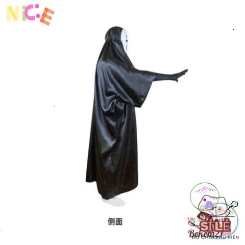 Bộ Cosplay Vô Diện - Áo Choàng Đen & Mặt Nạ Huyền Bí Cho Fan Anime, Phong Cách Thời Trang Độc Đáo, Dành Cho Mọi Đối Tượng