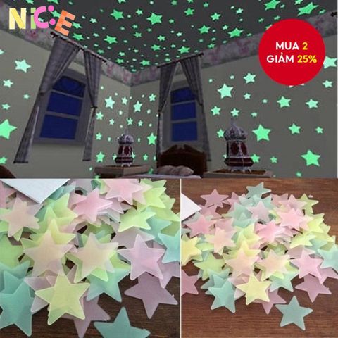 100 Miếng Dán Tường Phát Sáng Đêm - Ngôi Sao Dạ Quang Trang Trí Phòng Ngủ Trẻ Em và Nhà Cửa Sáng Tạo