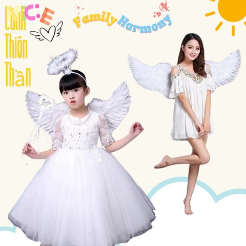 Bộ Phụ Kiện Cánh Thiên Thần 3 Chi Tiết Cho Bé Gái - Hóa Trang Halloween, Trung Thu, Tết Nguyên Đán - Cánh, Cài Đầu, Đũa Phép Kèm Theo