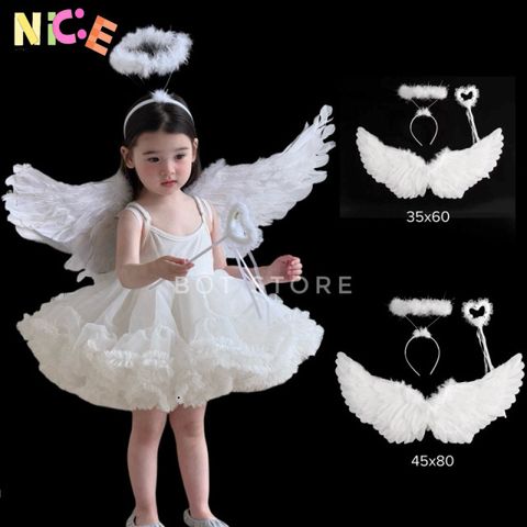 Bộ Trang Phục Thiên Thần 3 Món Dễ Thương - Cánh, Mũ & Cây Thần Kỳ Chất Liệu Cao Cấp Cho Bé Yêu Tỏa Sáng
