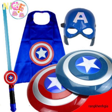 Bộ Đồ Chơi Hóa Trang Captain America - Áo Choàng, Khiên, Mặt Nạ Siêu Anh Hùng MARVEL Dành Cho Trẻ Em Từ 3 Tuổi