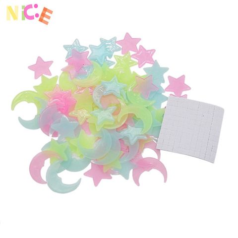 Bộ 100 nhãn dán tường 3D ngôi sao và mặt trăng phát sáng dạ quang - Trang trí phòng ngủ trẻ em, tạo không gian lãng mạn