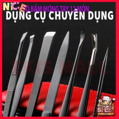 Bộ Dụng Cụ Chăm Sóc Móng Tay 12 Món Thép Không Gỉ - Tiện Lợi Tại Nhà, Quà Tặng Hoàn Hảo cho Bạn và Gia Đình