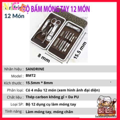 Bộ Dụng Cụ Làm Móng Tay Móng Chân Sandrine BMT2 - 12 Món Thép Không Gỉ, Đẹp Mắt, Tiện Lợi, Giúp Chăm Sóc Sắc Đẹp Tại Nhà