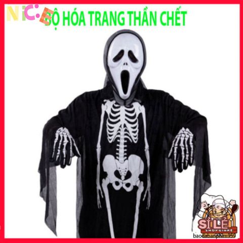 Bộ Hóa Trang Thần Chết Halloween - Áo Choàng, Mặt Nạ, Găng Tay & Lưỡi Hái Độc Đáo Cho Bé và Người Lớn, Trang Phục Ma Quái Tuyệt Vời