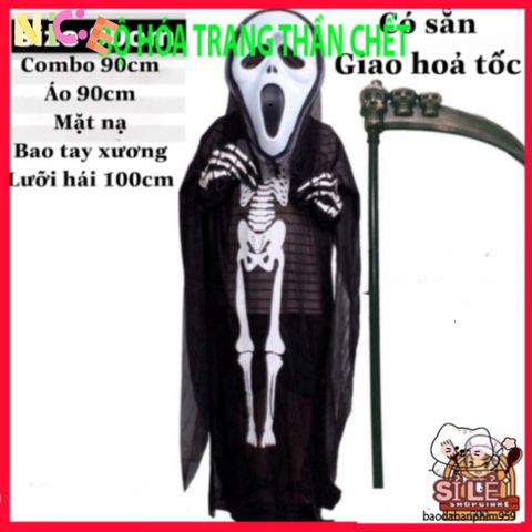 Bộ Hóa Trang Thần Chết Halloween - Áo Choàng, Mặt Nạ, Găng Tay & Lưỡi Hái Độc Đáo Cho Bé và Người Lớn, Trang Phục Ma Quái Tuyệt Vời