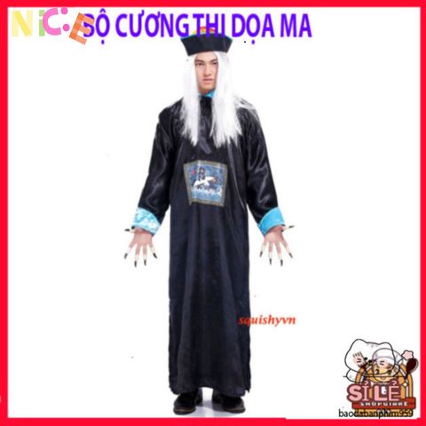Trang Phục Halloween Hắc Bạch Vô Thường - Áo Choàng Đáng Sợ, Găng Tay Xương, Kính LED Đỏ - Hóa Thân Thú Vị Cho Tiệc Halloween