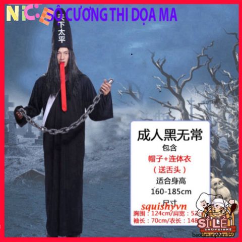 Trang Phục Halloween Hắc Bạch Vô Thường - Áo Choàng Đáng Sợ, Găng Tay Xương, Kính LED Đỏ - Hóa Thân Thú Vị Cho Tiệc Halloween