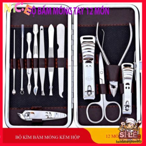 Bộ Dụng Cụ Làm Móng Tay Cao Cấp 12 Món - Kềm, Kéo, Nhíp, Dũa, Cắt Lông Mũi, Dụng Cụ Nặn Mụn - Quà Tặng Chăm Sóc Sắc Đẹp