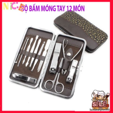 Bộ Dụng Cụ Làm Móng Tay Cao Cấp 12 Món - Kềm, Kéo, Nhíp, Dũa, Cắt Lông Mũi, Dụng Cụ Nặn Mụn - Quà Tặng Chăm Sóc Sắc Đẹp