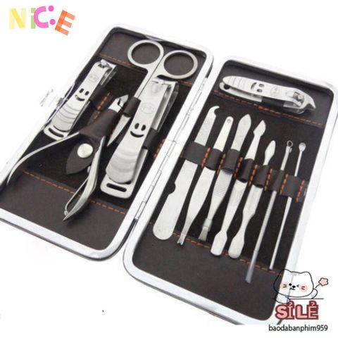 Bộ Dụng Cụ Làm Móng Tay Cao Cấp 12 Món - Kềm, Kéo, Nhíp, Dũa, Cắt Lông Mũi, Dụng Cụ Nặn Mụn - Quà Tặng Chăm Sóc Sắc Đẹp