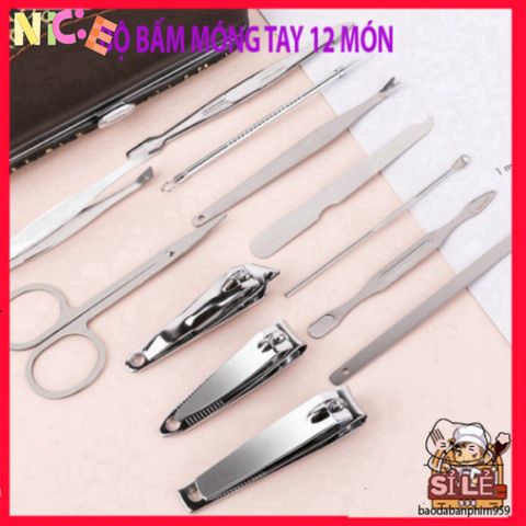 Bộ Dụng Cụ Làm Móng Tay Cao Cấp 12 Món - Kềm, Kéo, Nhíp, Dũa, Cắt Lông Mũi, Dụng Cụ Nặn Mụn - Quà Tặng Chăm Sóc Sắc Đẹp