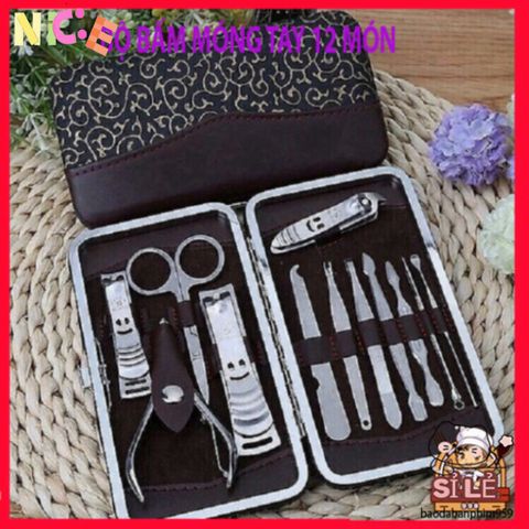 Bộ Dụng Cụ Làm Móng Tay Cao Cấp 12 Món - Kềm, Kéo, Nhíp, Dũa, Cắt Lông Mũi, Dụng Cụ Nặn Mụn - Quà Tặng Chăm Sóc Sắc Đẹp