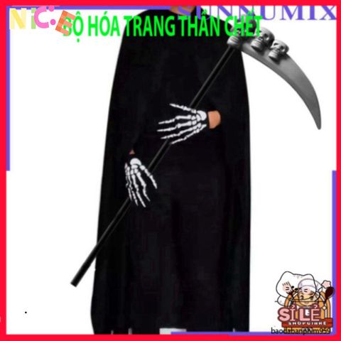 Bộ Đồ Hóa Trang Halloween Thiên Thần Tử Thần - Áo Choàng và Găng Tay Xương Kinh Dị, Trang Phục Dự Tiệc Độc Đáo cho Trẻ Em