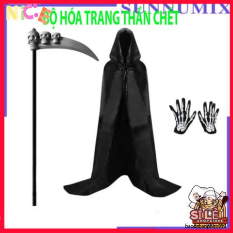 Bộ Đồ Hóa Trang Halloween Thiên Thần Tử Thần - Áo Choàng và Găng Tay Xương Kinh Dị, Trang Phục Dự Tiệc Độc Đáo cho Trẻ Em