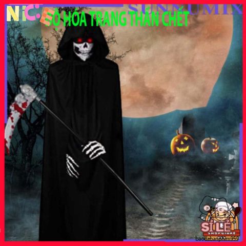 Bộ Đồ Hóa Trang Halloween Thiên Thần Tử Thần - Áo Choàng và Găng Tay Xương Kinh Dị, Trang Phục Dự Tiệc Độc Đáo cho Trẻ Em
