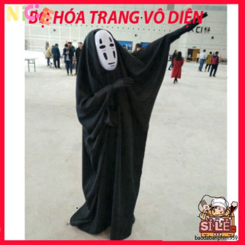 Bộ hóa trang Vô Diện Spirited Away - Áo choàng đen và mặt nạ cosplay bí ẩn cho trẻ em và người lớn