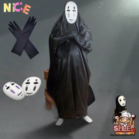 Bộ hóa trang Vô Diện Spirited Away - Áo choàng đen và mặt nạ cosplay bí ẩn cho trẻ em và người lớn