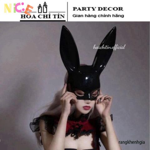 Mặt Nạ Halloween Thỏ Bunny Đen Trắng - Tai Dài, Phụ Kiện Hóa Trang Độc Đáo, Được Làm Từ Nhựa Mềm Dẻo, Phù Hợp Với Mọi Kích Cỡ
