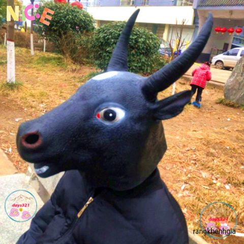Mặt Nạ Halloween Con Bò Tót Màu Đen - Phụ Kiện Hóa Trang Độc Đáo Cho Tiệc Tùng, Lễ Hội, Video Trực Tuyến