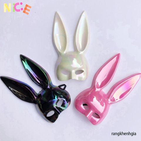 Mặt Nạ Hóa Trang Thỏ Bunny Ánh Xà Cừ Tai Dài - Phụ Kiện Halloween Cho Trẻ Em & Người Lớn, Độc Đáo & Bắt Mắt