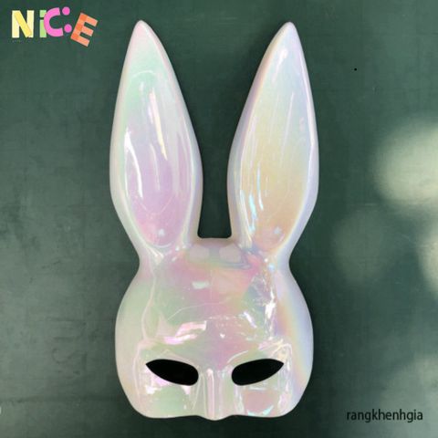 Mặt Nạ Hóa Trang Thỏ Bunny Ánh Xà Cừ Tai Dài - Phụ Kiện Halloween Cho Trẻ Em & Người Lớn, Độc Đáo & Bắt Mắt