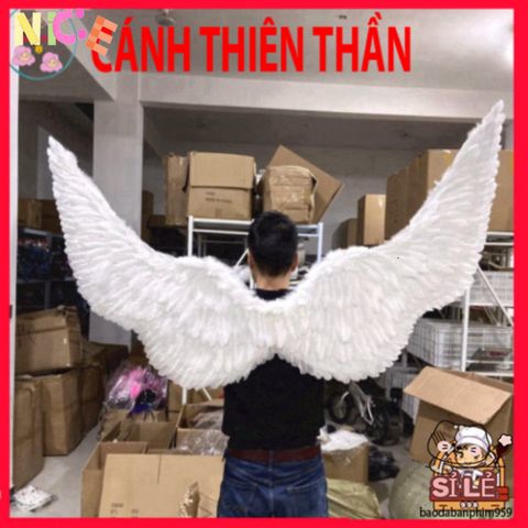 Cánh Hóa Trang Ma Quái Đen Trắng 160x90CM - Phụ Kiện Cosplay Độc Đáo với Lông Vũ Cao Cấp cho Tiệc Hóa Trang và Lễ Hội