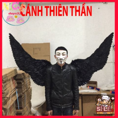 Cánh Hóa Trang Ma Quái Đen Trắng 160x90CM - Phụ Kiện Cosplay Độc Đáo với Lông Vũ Cao Cấp cho Tiệc Hóa Trang và Lễ Hội