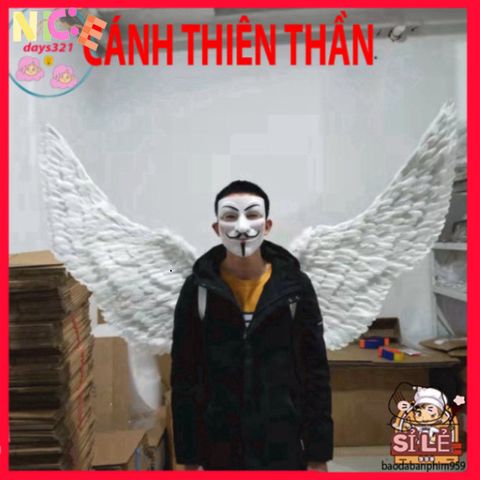 Cánh Hóa Trang Ma Quái Đen Trắng 160x90CM - Phụ Kiện Cosplay Độc Đáo với Lông Vũ Cao Cấp cho Tiệc Hóa Trang và Lễ Hội