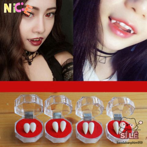 Bộ Răng Nan Hô Giả Sứ - Kèm Keo & 3 Viên Màu - Hoá Trang Ma Cà Rồng, Phù Hợp Cho Nam Nữ, Dễ Sử Dụng