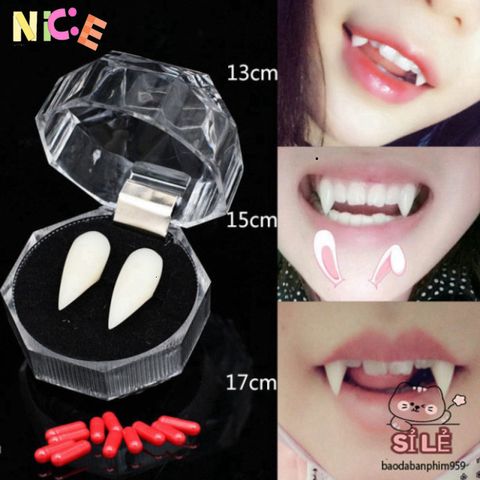 Bộ Răng Nan Hô Giả Sứ - Kèm Keo & 3 Viên Màu - Hoá Trang Ma Cà Rồng, Phù Hợp Cho Nam Nữ, Dễ Sử Dụng