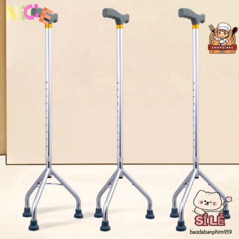 Gậy Tập Đi Inox 3-4 Chân Đứng Ổn Định - Hỗ Trợ Di Chuyển An Toàn cho Người Cao Tuổi và Người Hồi Phục