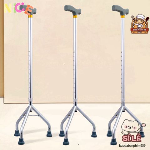 Gậy Tập Đi Inox 3-4 Chân Đứng Ổn Định - Hỗ Trợ Di Chuyển An Toàn cho Người Cao Tuổi và Người Hồi Phục
