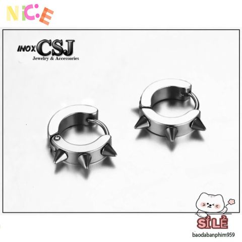 Khuyên Tai Inox Nam Hình Tròn Gai - Trang Sức Độc Đáo, Phong Cách Cá Tính, An Toàn Cho Sức Khỏe, Bảo Hành Vĩnh Viễn