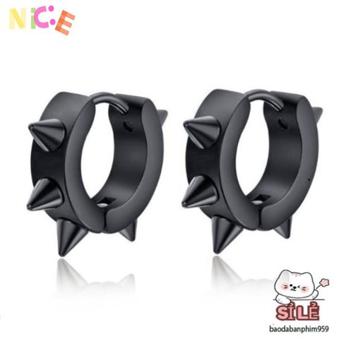 Khuyên Tai Inox Nam Hình Tròn Gai - Trang Sức Độc Đáo, Phong Cách Cá Tính, An Toàn Cho Sức Khỏe, Bảo Hành Vĩnh Viễn