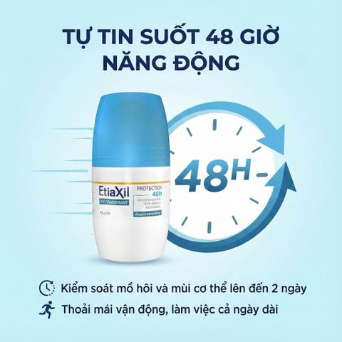 Lăn khử mùi Etiaxil 48H - Deodorant chống mồ hôi hiệu quả, nhẹ dịu cho mọi làn da, tiện dụng 50ml