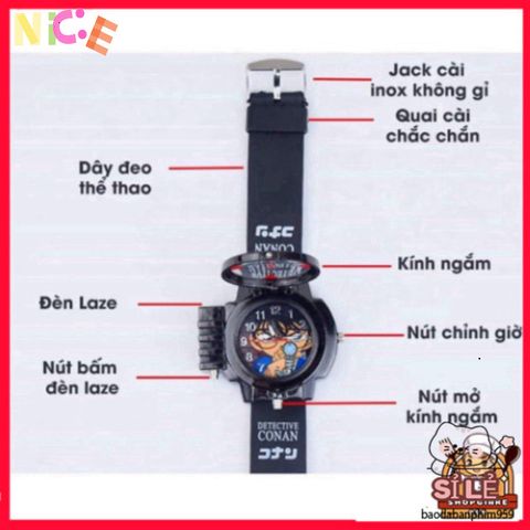 Đồng Hồ Đeo Tay Trẻ Em Thám Tử Conan - Kính Lúp và Đèn Laser, Phụ Kiện Dễ Thương Cho Bé Trai Yêu Thích Khám Phá