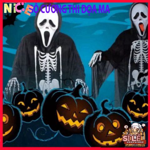 Bộ Trang Phục Halloween Hình Khung Xương - Áo Dài, Mặt Nạ & Găng Tay Xương - Đồ Hóa Trang Độc Đáo Cho Bữa Tiệc Ma Quái