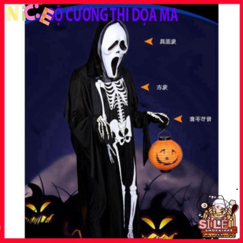 Bộ Trang Phục Halloween Hình Khung Xương - Áo Dài, Mặt Nạ & Găng Tay Xương - Đồ Hóa Trang Độc Đáo Cho Bữa Tiệc Ma Quái