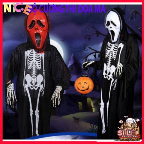Bộ Trang Phục Halloween Hình Khung Xương - Áo Dài, Mặt Nạ & Găng Tay Xương - Đồ Hóa Trang Độc Đáo Cho Bữa Tiệc Ma Quái