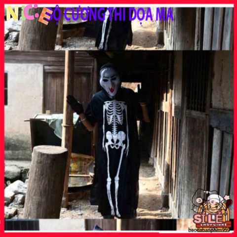 Áo Choàng Hóa Trang Ma Quái - Bộ Trang Phục Halloween Hình Bọ Cạp, Dơi, Đầu Lâu, Kèm Mặt Nạ và Găng Tay Xương