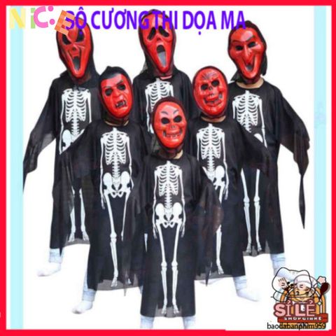 Áo Choàng Hóa Trang Ma Quái - Bộ Trang Phục Halloween Hình Bọ Cạp, Dơi, Đầu Lâu, Kèm Mặt Nạ và Găng Tay Xương