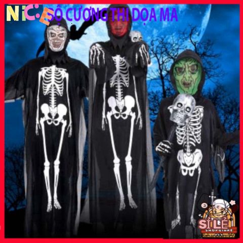 Áo Choàng Hóa Trang Ma Quái - Bộ Trang Phục Halloween Hình Bọ Cạp, Dơi, Đầu Lâu, Kèm Mặt Nạ và Găng Tay Xương