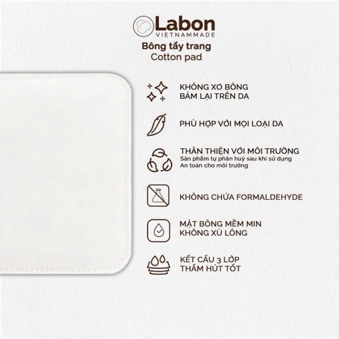 Bông Tẩy Trang Labon 240 Miếng 100% Cotton Tự Nhiên - Mềm Mịn, Thân Thiện Với Da Nhạy Cảm, Dùng Tẩy Trang, Thoa Toner, Đắp Lotion Mask
