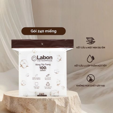 Bông Tẩy Trang Labon 240 Miếng 100% Cotton Tự Nhiên - Mềm Mịn, Thân Thiện Với Da Nhạy Cảm, Dùng Tẩy Trang, Thoa Toner, Đắp Lotion Mask